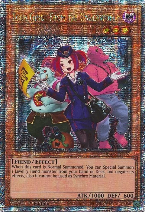 Tour Guide from the Underworld Alt Art Quarter Century Secret Rare RA04-EN157 Yu-Gi-Oh card from Quarter Century Stampede