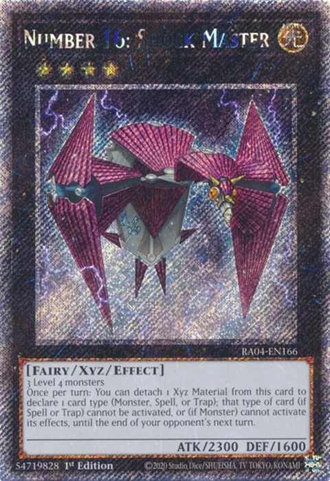 Number 16: Shock Master Platinum Secret Rare RA04-EN166 Yu-Gi-Oh card from Quarter Century Stampede