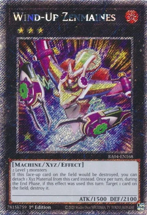 Wind-Up Zenmaines Platinum Secret Rare RA04-EN168 Yu-Gi-Oh card from Quarter Century Stampede