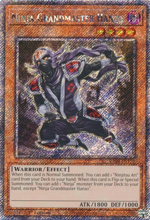 Ninja Grandmaster Hanzo Platinum Secret Rare RA04-EN173 Yu-Gi-Oh card from Quarter Century Stampede