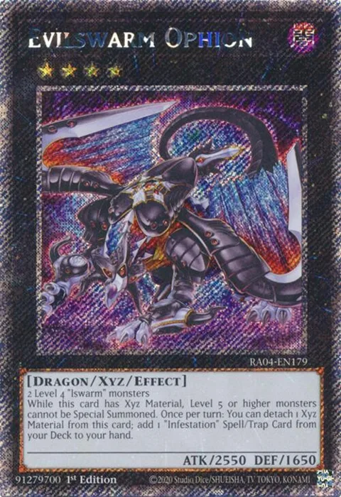 Evilswarm Ophion Platinum Secret Rare RA04-EN179 Yu-Gi-Oh card from Quarter Century Stampede