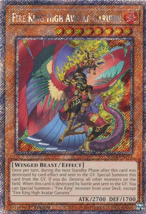 Fire King High Avatar Garunix Platinum Secret Rare RA04-EN194 Yu-Gi-Oh card from Quarter Century Stampede