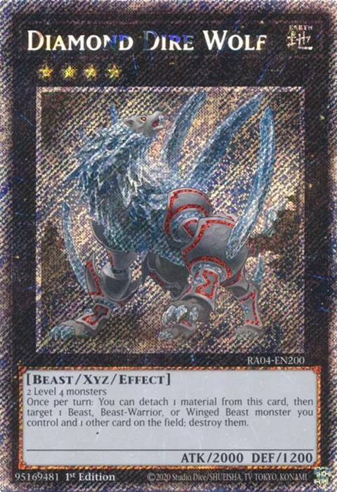 Diamond Dire Wolf Platinum Secret Rare RA04-EN200 Yu-Gi-Oh card from Quarter Century Stampede