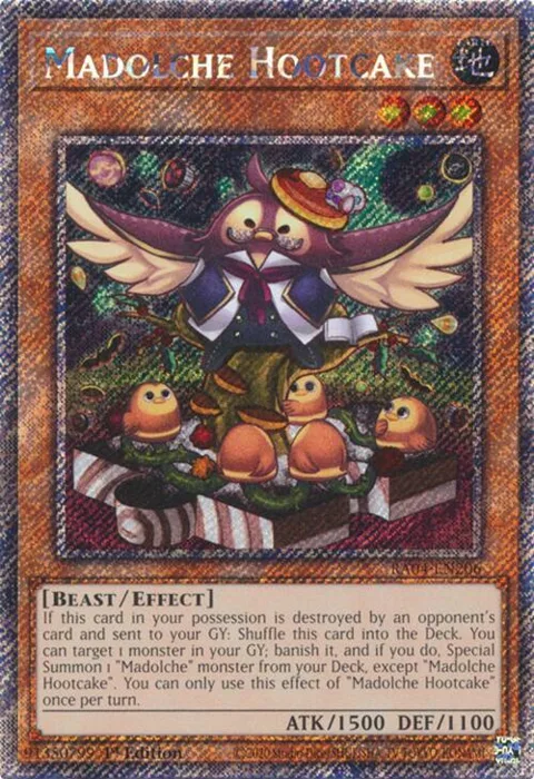 Madolche Hootcake Platinum Secret Rare RA04-EN206 Yu-Gi-Oh card from Quarter Century Stampede