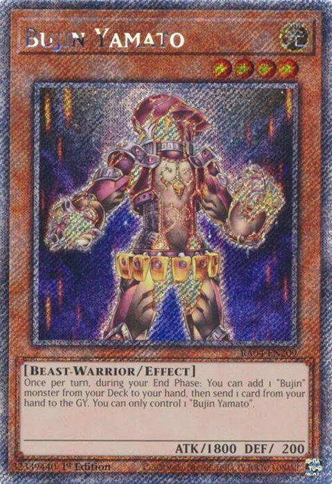 Bujin Yamato Platinum Secret Rare RA04-EN209 Yu-Gi-Oh card from Quarter Century Stampede