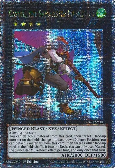 Castel, the Skyblaster Musketeer Quarter Century Secret Rare RA04-EN230 Yu-Gi-Oh card from Quarter Century Stampede