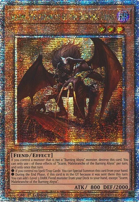 Scarm, Malebranche of the Burning Abyss Quarter Century Secret Rare RA04-EN233 Yu-Gi-Oh card from Quarter Century Stampede