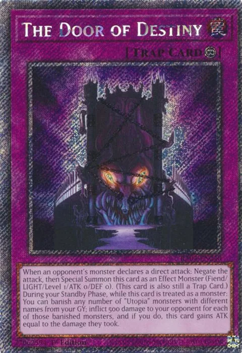The Door of Destiny Platinum Secret Rare RA04-EN240 Yu-Gi-Oh card from Quarter Century Stampede