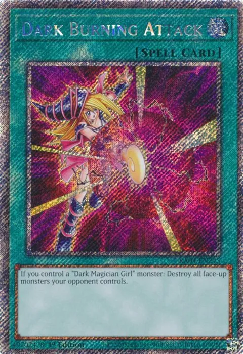 Dark Burning Attack Platinum Secret Rare RA04-EN245 Yu-Gi-Oh card from Quarter Century Stampede