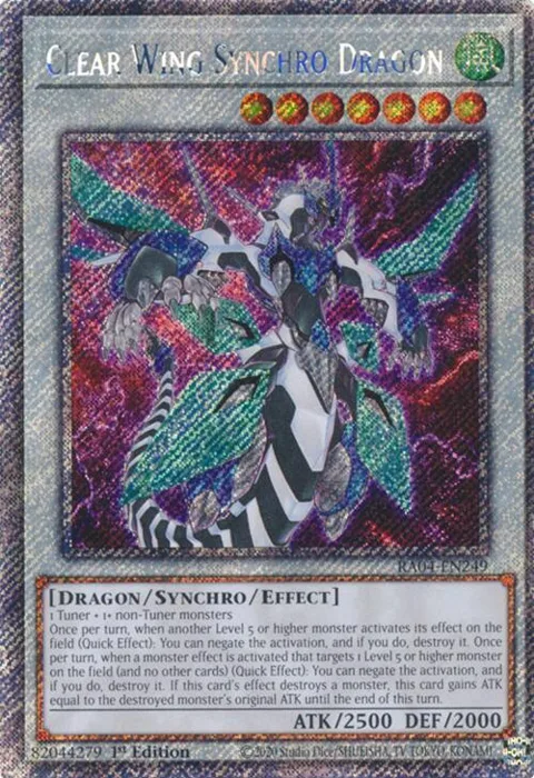 Clear Wing Synchro Dragon Platinum Secret Rare RA04-EN249 Yu-Gi-Oh card from Quarter Century Stampede