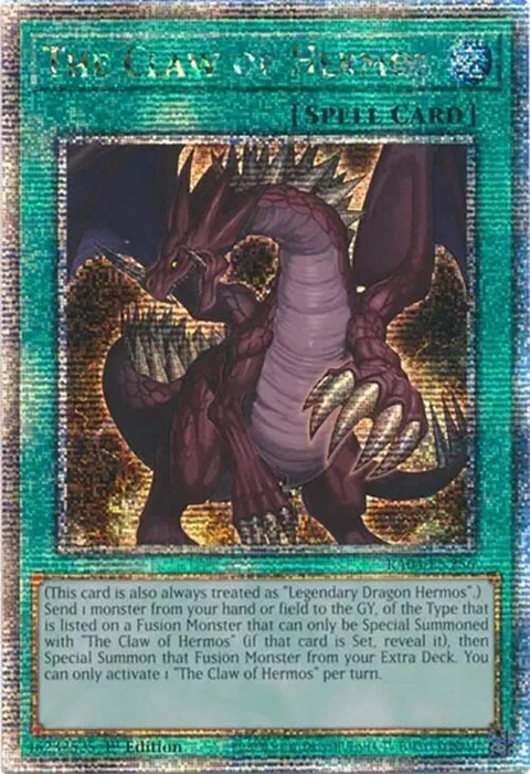 The Claw of Hermos Quarter Century Secret Rare RA04-EN256 Yu-Gi-Oh card from Quarter Century Stampede