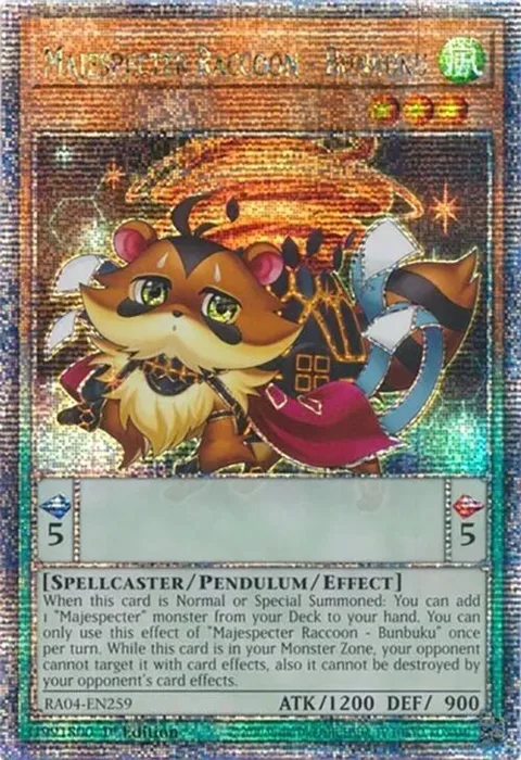 Majespecter Raccoon - Bunbuku Quarter Century Secret Rare RA04-EN259 Yu-Gi-Oh card from Quarter Century Stampede