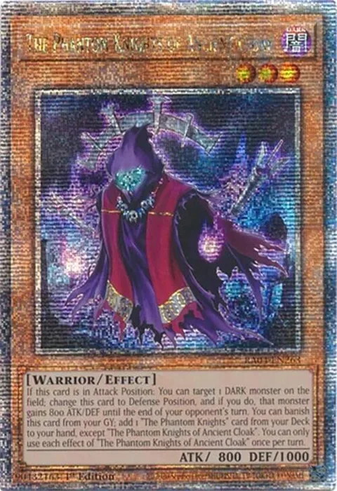 The Phantom Knights of Ancient Cloak Quarter Century Secret Rare RA04-EN263 Yu-Gi-Oh card from Quarter Century Stampede