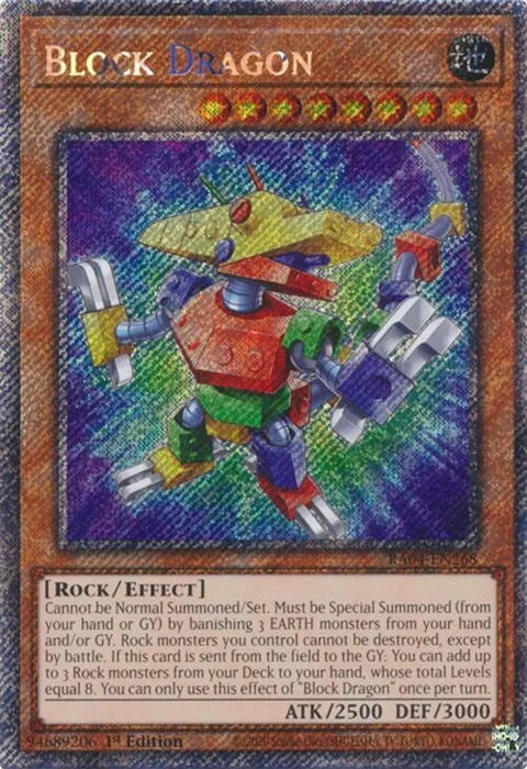 Block Dragon Platinum Secret Rare RA04-EN268 Yu-Gi-Oh card from Quarter Century Stampede