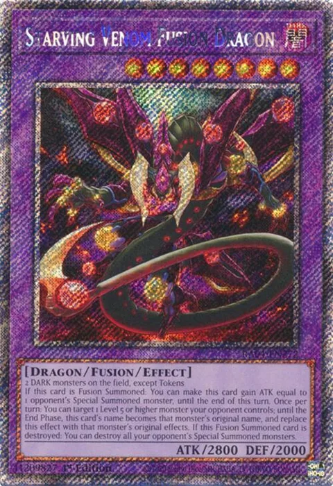 Starving Venom Fusion Dragon Platinum Secret Rare RA04-EN272 Yu-Gi-Oh card from Quarter Century Stampede