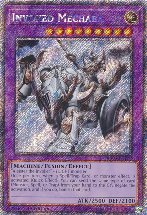 Invoked Mechaba Platinum Secret Rare RA04-EN279 Yu-Gi-Oh card from Quarter Century Stampede