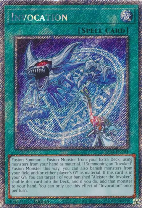 Invocation Platinum Secret Rare RA04-EN281 Yu-Gi-Oh card from Quarter Century Stampede