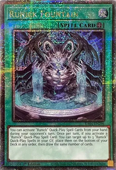 Runick Fountain Quarter Century Secret Rare RA04-EN296 Yu-Gi-Oh card from Quarter Century Stampede