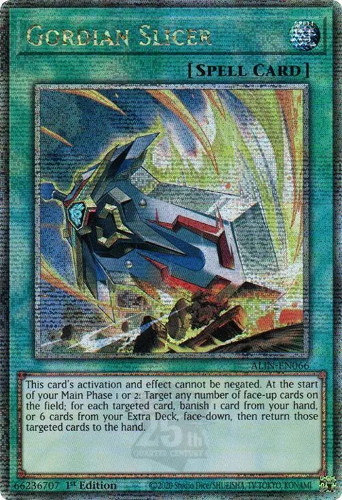 Gordian Slicer Quarter Century Secret Rare ALIN-EN066 Yu-Gi-Oh card from Alliance Insight