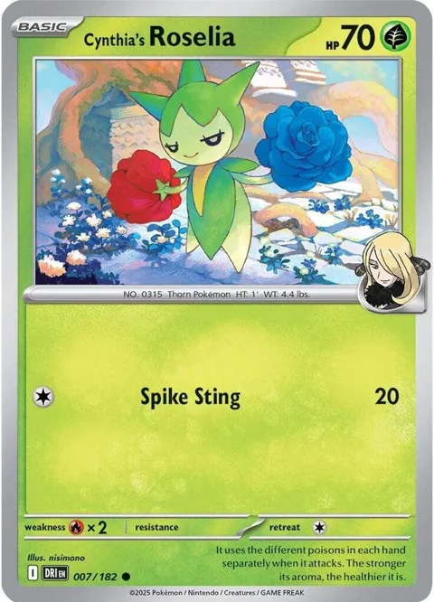 Cynthia's Roselia #007/182 Reverse Holofoil Pokémon card from Destined Rivals