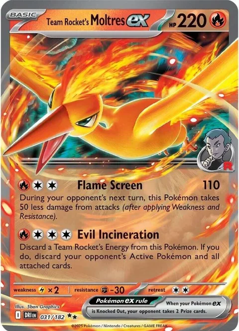 Team Rocket's Moltres ex #031/182 Holofoil Pokémon card from Destined Rivals