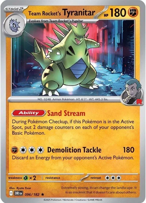 Team Rocket's Tyranitar #096/182 Reverse Holofoil Pokémon card from Destined Rivals