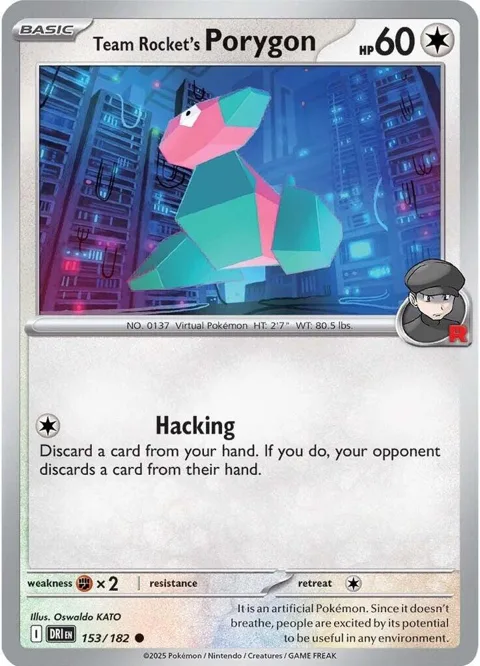 Team Rocket's Porygon #153/182 Reverse Holofoil Pokémon card from Destined Rivals