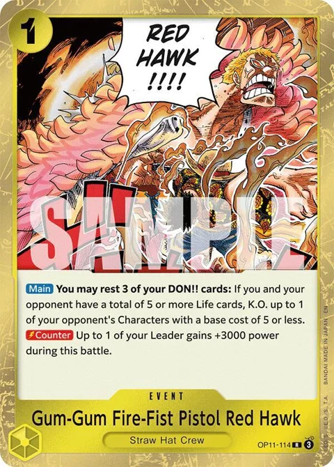 Gum-Gum Fire-Fist Pistol Red Hawk OP11-114 One Piece card from A Fist of Divine Speed