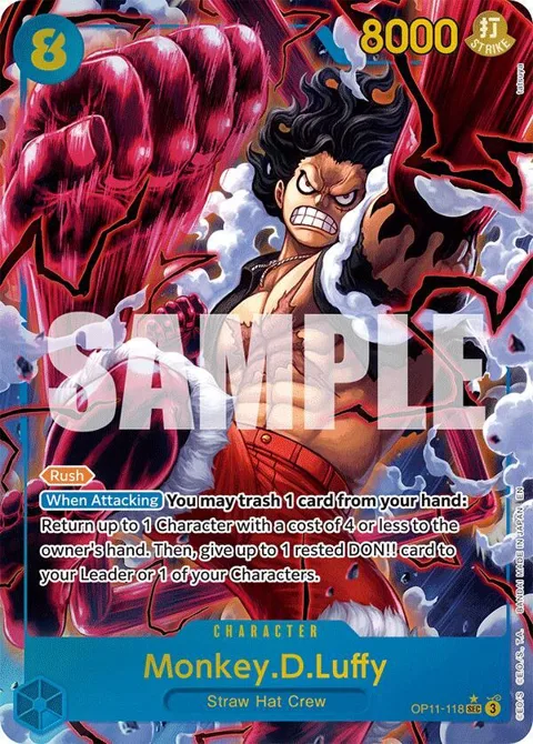 Monkey.D.Luffy Alt Art OP11-118 One Piece card from A Fist of Divine Speed