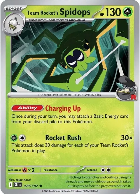 Team Rocket's Spidops #020/182 Holofoil Pokémon card from Destined Rivals