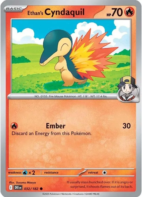 Ethan's Cyndaquil #032/182 Reverse Holofoil Pokémon card from Destined Rivals