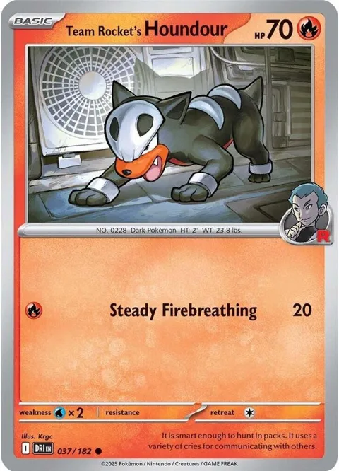 Team Rocket's Houndour #037/182 Reverse Holofoil Pokémon card from Destined Rivals