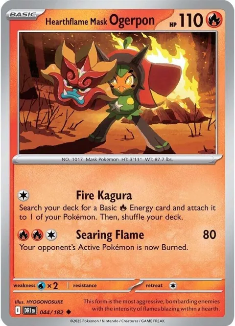 Hearthflame Mask Ogerpon #044/182 Reverse Holofoil Pokémon card from Destined Rivals