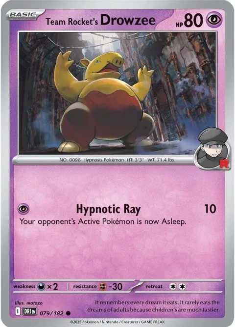 Team Rocket's Drowzee #079/182 Reverse Holofoil Pokémon card from Destined Rivals
