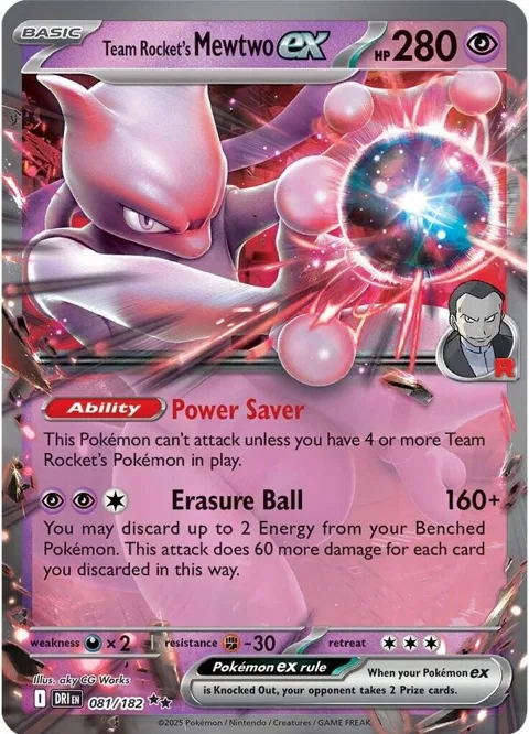 Team Rocket's Mewtwo ex #081/182 Holofoil Pokémon card from Destined Rivals