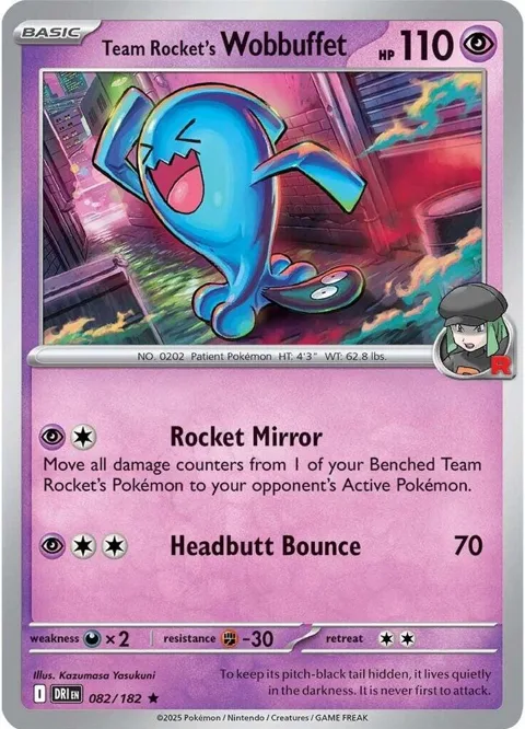 Team Rocket's Wobbuffet #082/182 Holofoil Pokémon card from Destined Rivals