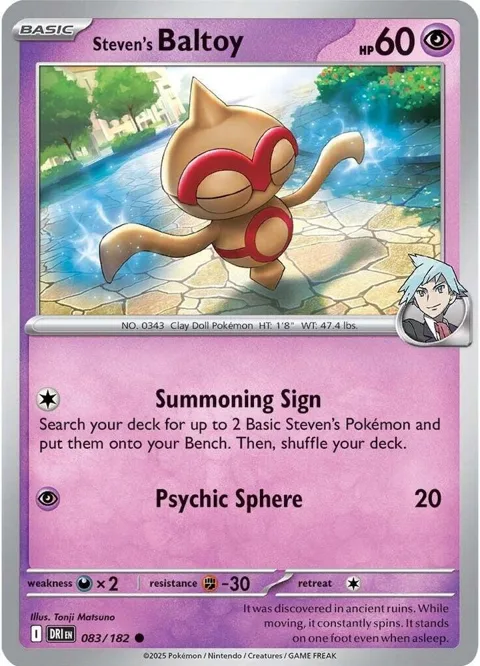 Steven's Baltoy #083/182 Pokémon card from Destined Rivals
