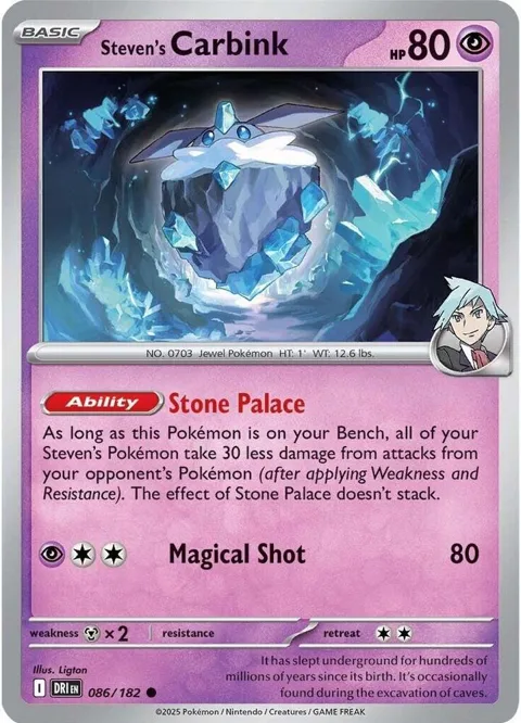 Steven's Carbink #086/182 Pokémon card from Destined Rivals
