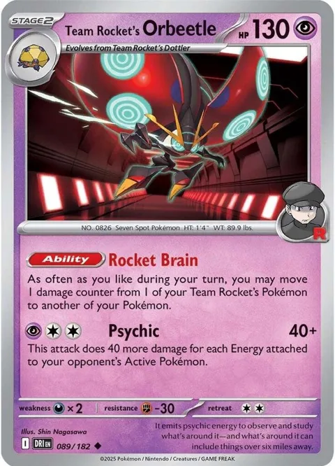 Team Rocket's Orbeetle #089/182 Reverse Holofoil Pokémon card from Destined Rivals