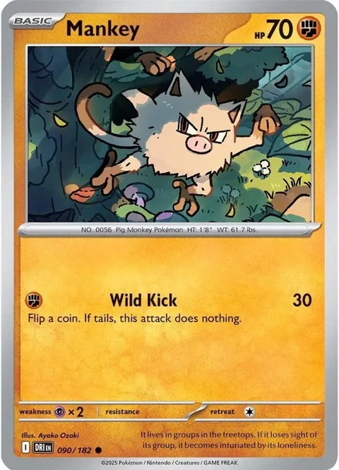 Mankey #090/182 Reverse Holofoil Pokémon card from Destined Rivals