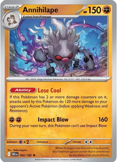 Annihilape #092/182 Reverse Holofoil Pokémon card from Destined Rivals