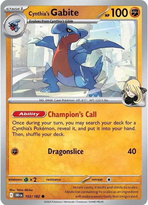 Cynthia's Gabite #103/182 Reverse Holofoil Pokémon card from Destined Rivals