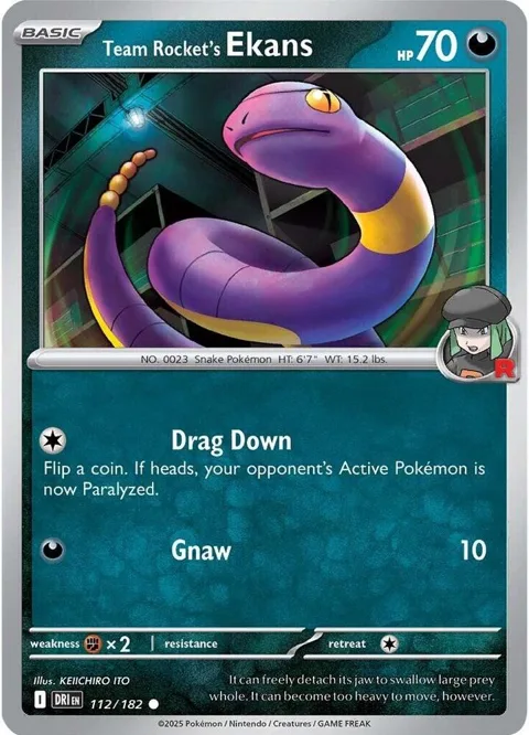 Team Rocket's Ekans #112/182 Reverse Holofoil Pokémon card from Destined Rivals