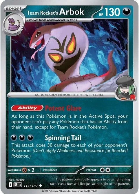 Team Rocket's Arbok #113/182 Pokémon card from Destined Rivals