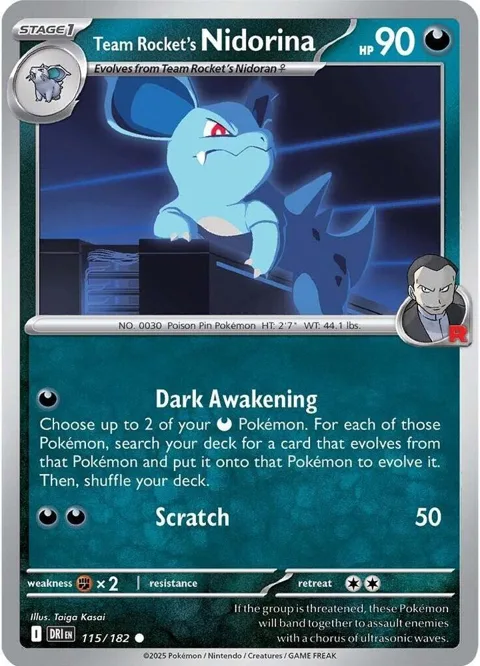 Team Rocket's Nidorina #115/182 Reverse Holofoil Pokémon card from Destined Rivals