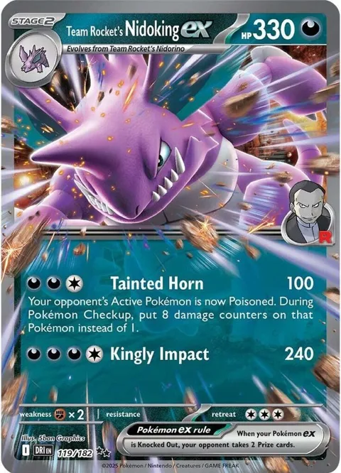 Team Rocket's Nidoking ex #119/182 Holofoil Pokémon card from Destined Rivals