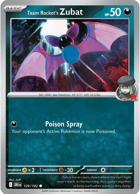 Team Rocket's Zubat #120/182 Reverse Holofoil Pokémon card from Destined Rivals