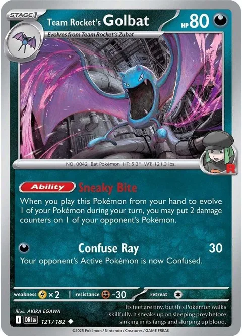 Team Rocket's Golbat #121/182 Reverse Holofoil Pokémon card from Destined Rivals