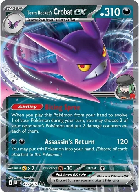 Team Rocket's Crobat ex #122/182 Holofoil Pokémon card from Destined Rivals