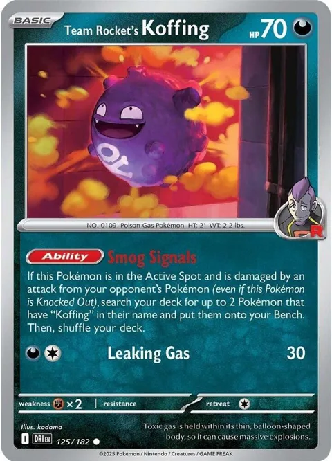 Team Rocket's Koffing #125/182 Pokémon card from Destined Rivals